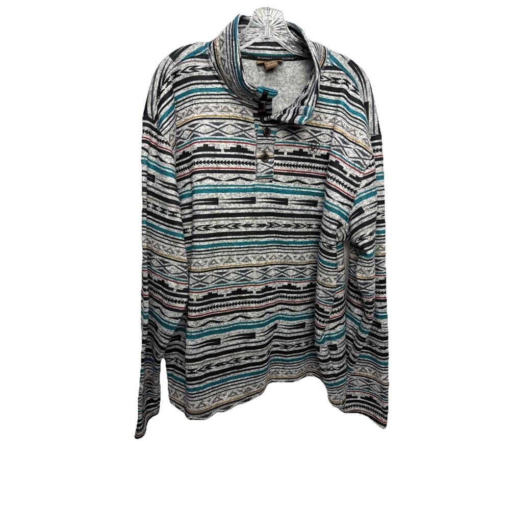 Ariat Fleece Lined Mens Size XL 1/4 Button Aztec Long Sleeve Pullover